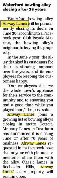 Airway Lanes - June 15 2018 Closed